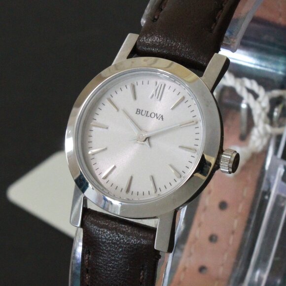 Bulova Accessories - Bulova Ladies Dress Watch Two Hander Taupe Dial Brown Leather Strap Petite 24mm